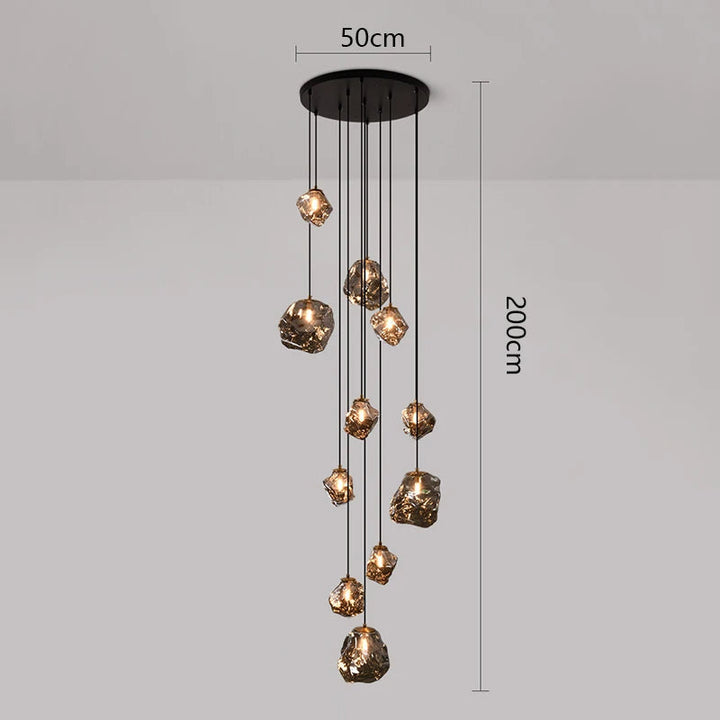 Long luminaire suspendu LED pour escalier, chandelier design nordique contemporain, éclairage réglable.