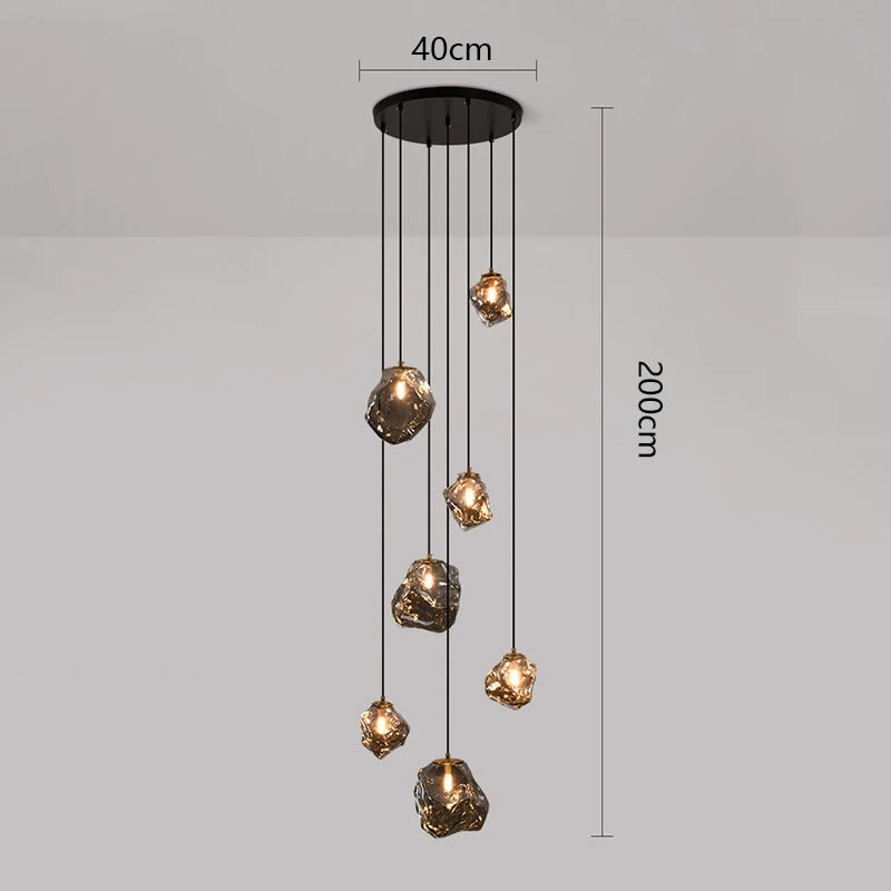 Chandelier suspendu contemporain LED, luminaire d'escalier design nordique, décoration intérieure villa.