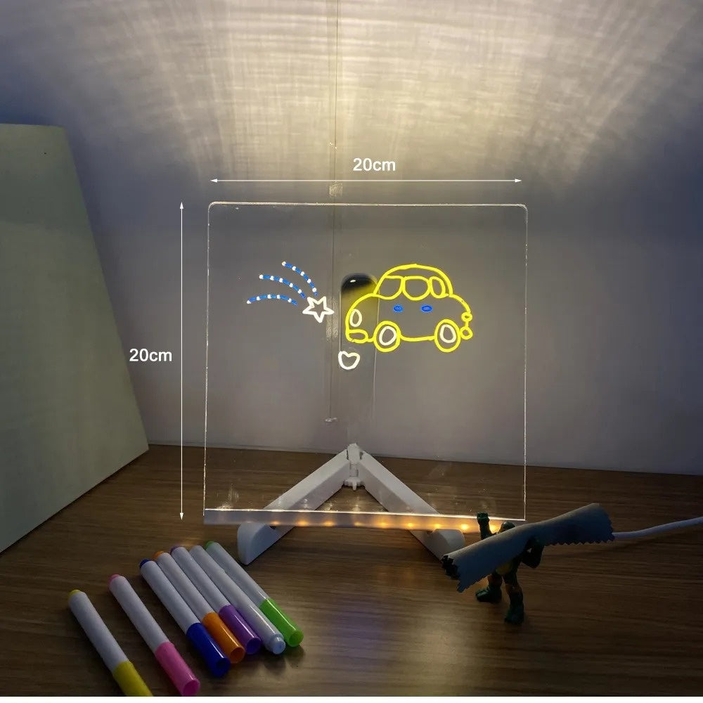 Planche lumineuse LED GlowSketch pour dessiner, sert de veilleuse enfant et tableau effaçable interactif.