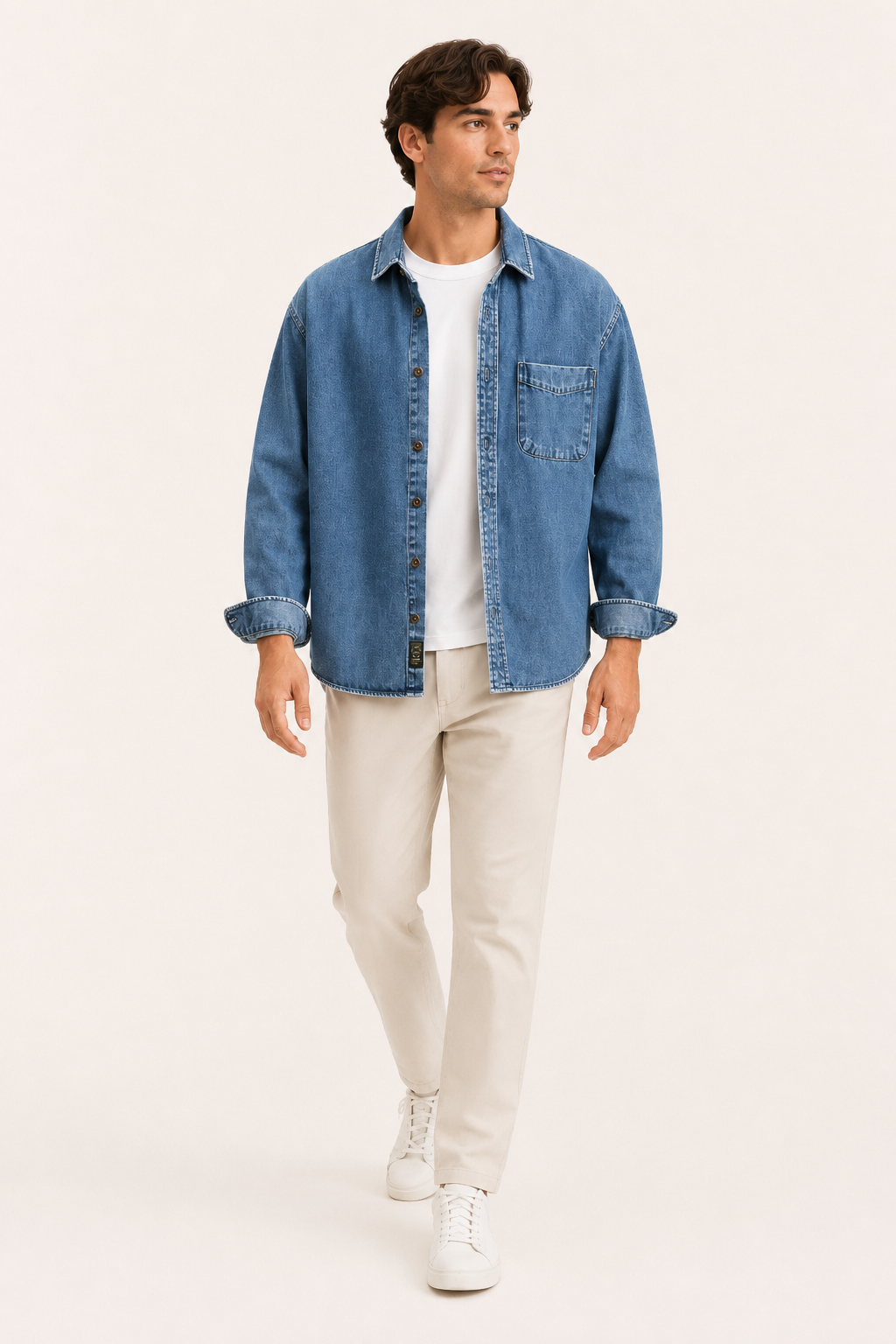 Chemise en jean noir pour homme, coupe droite, détails vintage, parfaite pour une mode masculine urbaine.