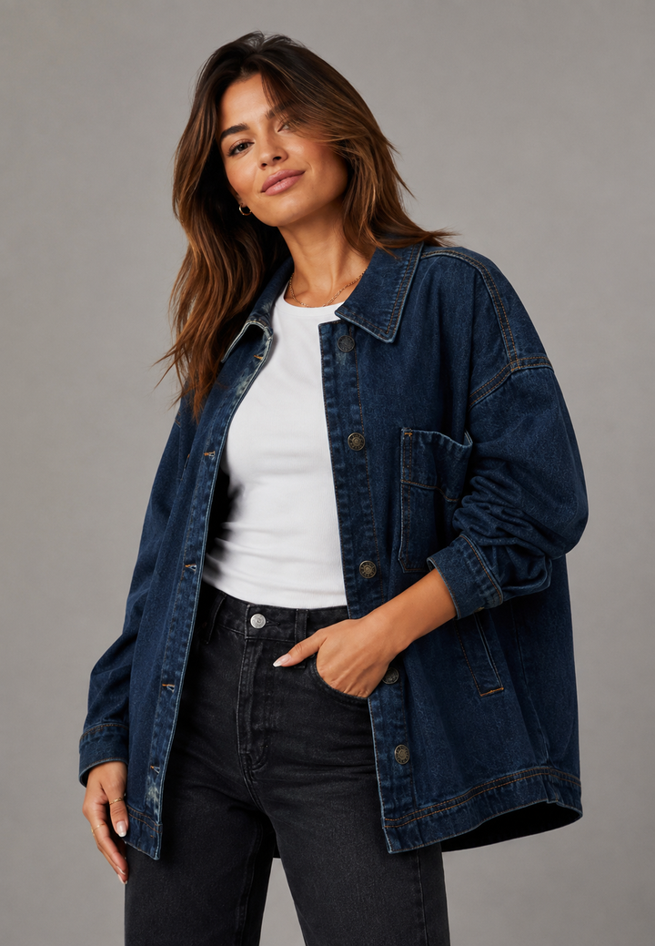 Chemise femme ample et confortable, design oversize avec poche avant. Parfaite pour le quotidien.