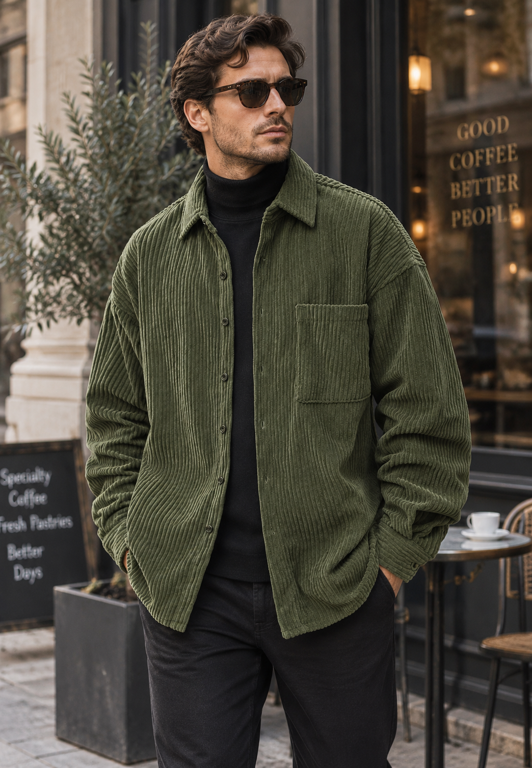 Surchemise homme chic, coupe ample, idéale mode automne-hiver. Veste légère et confortable pour un look décontracté.