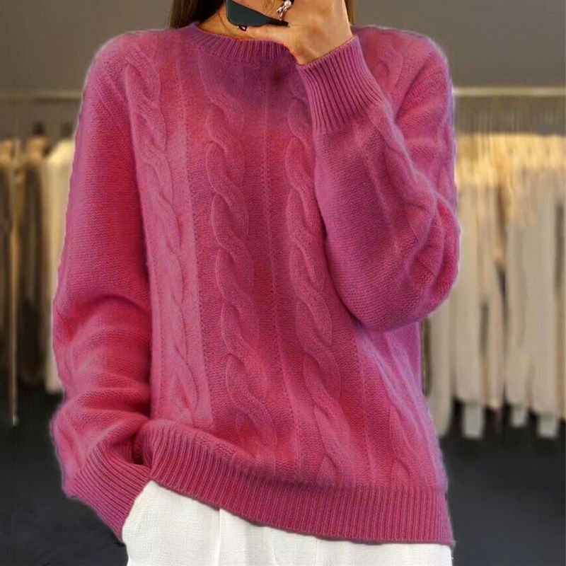 Chandail femme raffiné en maille torsadée, couleur unie, idéal pour l'automne et l'hiver. Mode confortable.