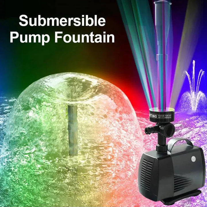 Pompe AquaFlex Pro installée dans un bassin de jardin, créant une fontaine aquatique décorative élégante.