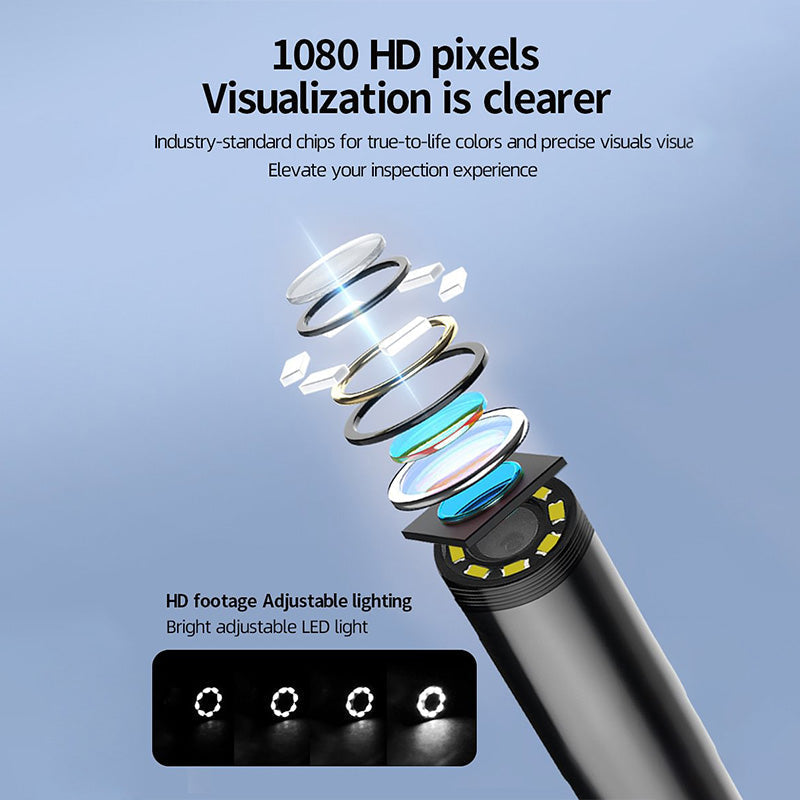 Caméra endoscopique HD avec écran couleur, capture photos et vidéos d'inspection.
