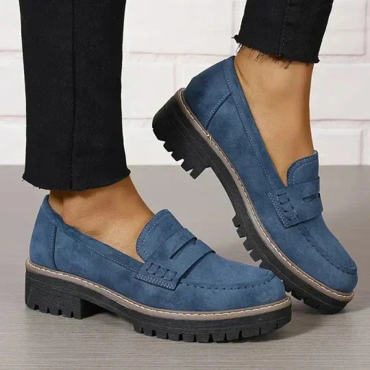 Mocassins femme gris clair, semelle épaisse légère, parfaits pour les longues journées, chaussures décontractées.