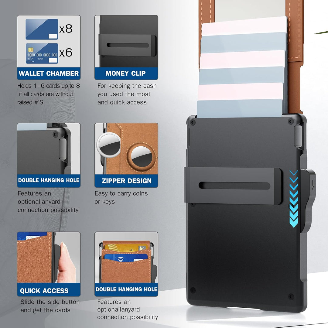 Portefeuille fin noir en cuir, protection anti-RFID avancée, pour tracker AirTag.