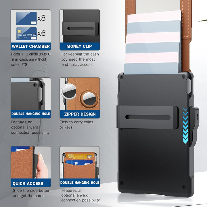 Portefeuille fin noir en cuir, protection anti-RFID avancée, pour tracker AirTag.