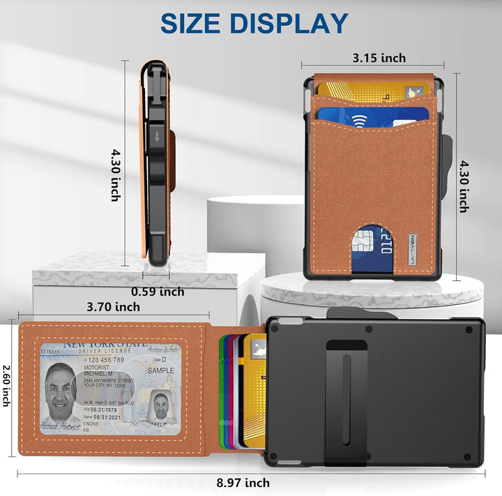 Porte-cartes slim en cuir marron, mixte, avec protection RFID et intégration AirTag.