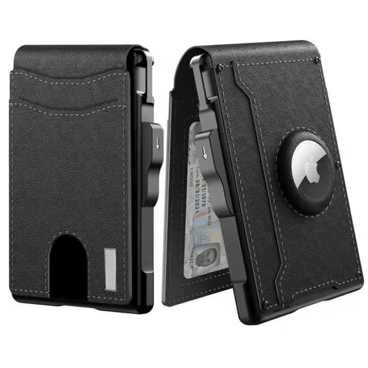 Portefeuille mixte en cuir marron, protection RFID, emplacement sécurisé pour AirTag.