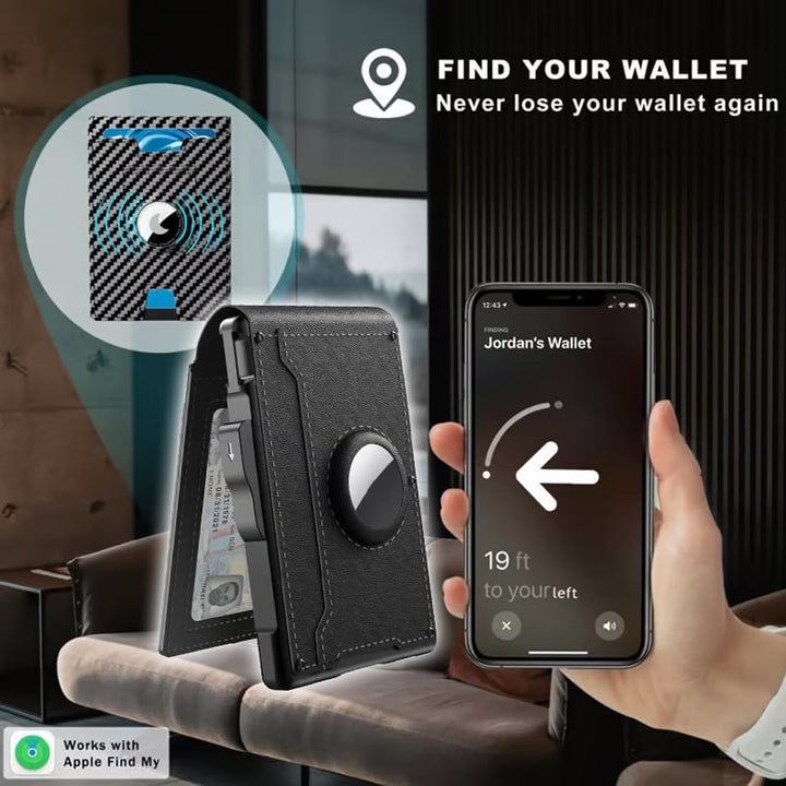 Accessoire élégant marron: portefeuille fin, protection RFID intégrée, pour AirTag.