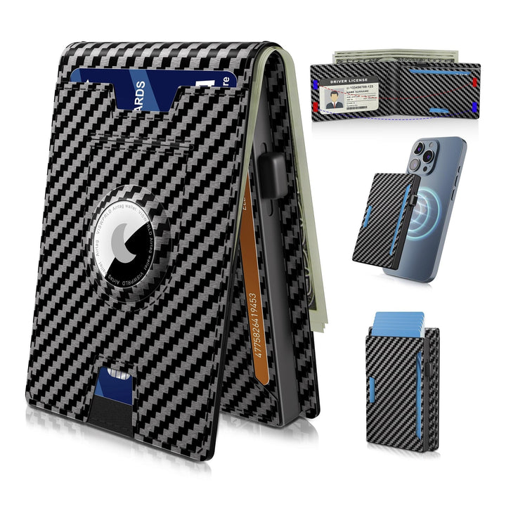 Accessoire tendance: portefeuille slim mixte, cuir, RFID, AirTag, couleur marron.