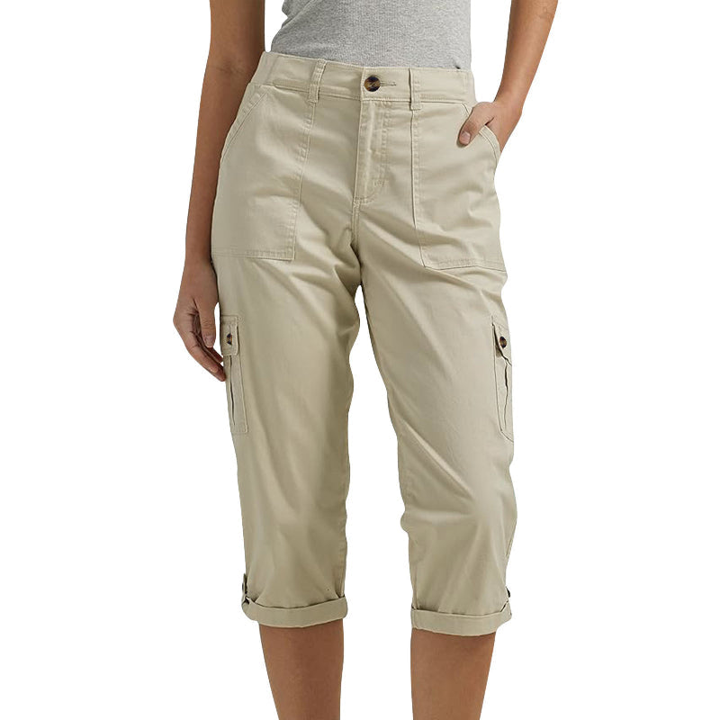 Pantalon femme style cargo capri, multipoches, idéal pour le confort quotidien et les loisirs en plein air.