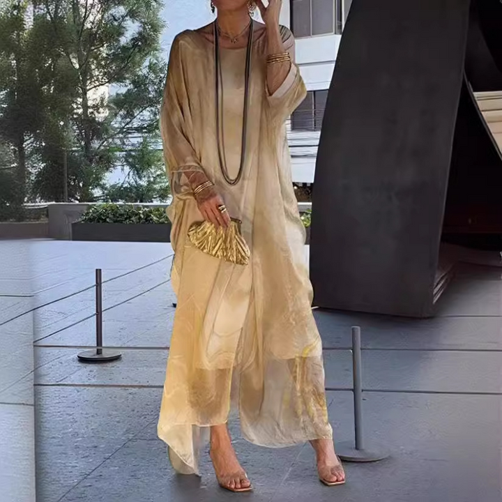 Robe longue fluide femme en chiffon élégant, parfaite pour l'été et les vacances.