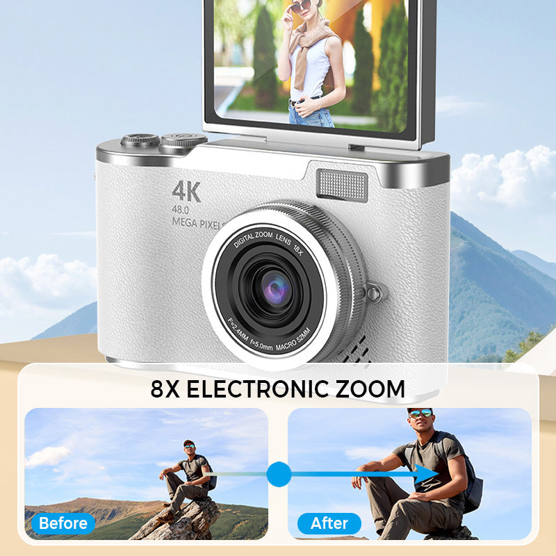 Caméra HD compacte et multifonction avec écran pivotant, parfaite pour les vlogs.