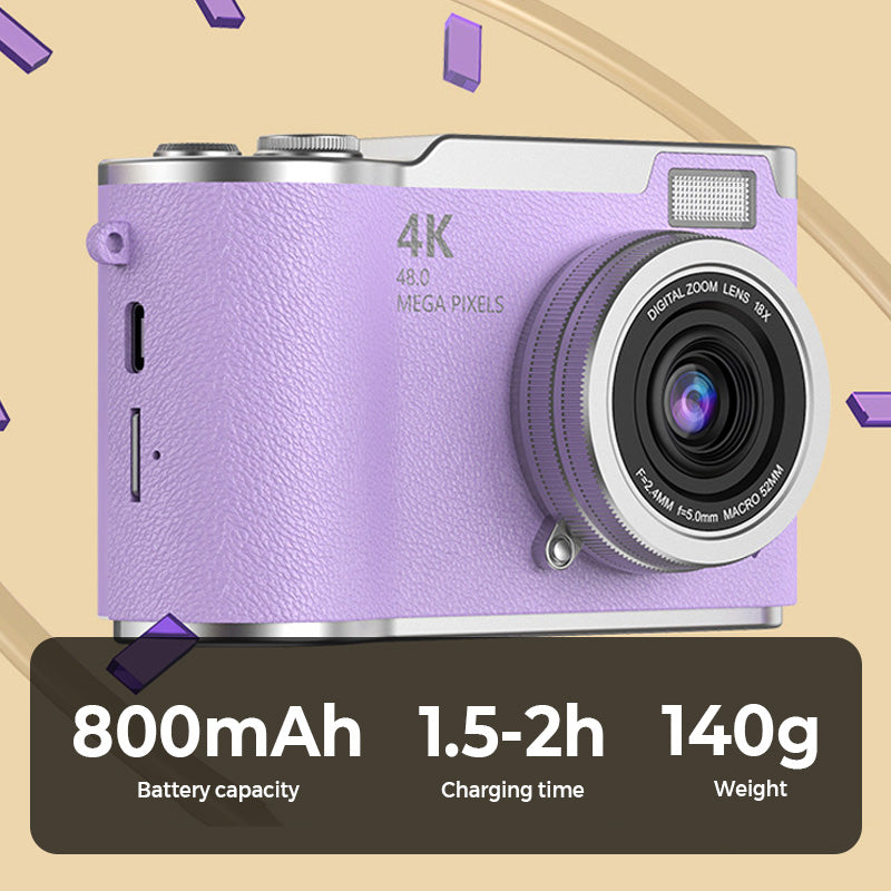 Appareil photo numérique 4K portable, idéal pour enregistrement vidéo HD et photographie.