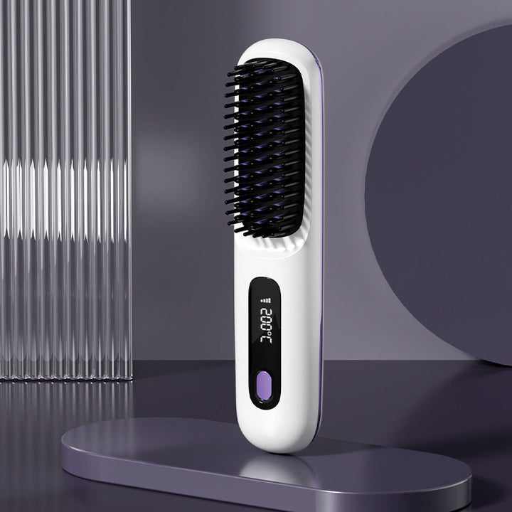 Brosse lissante électrique sans fil pour un lissage des cheveux brillants, idéale pour le voyage.
