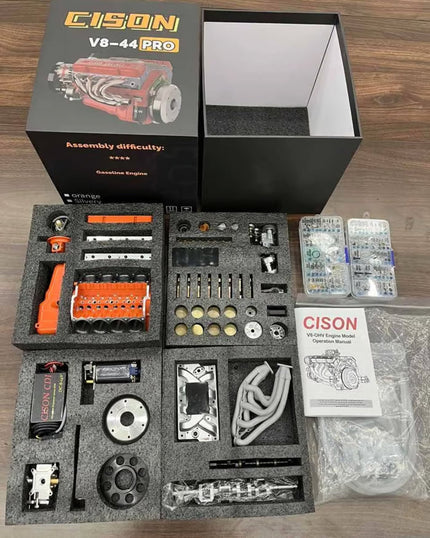 Kit modèle moteur V8 à essence fonctionnel pour assemblage précis, idéal ingénieurs et passionnés de mécanique.