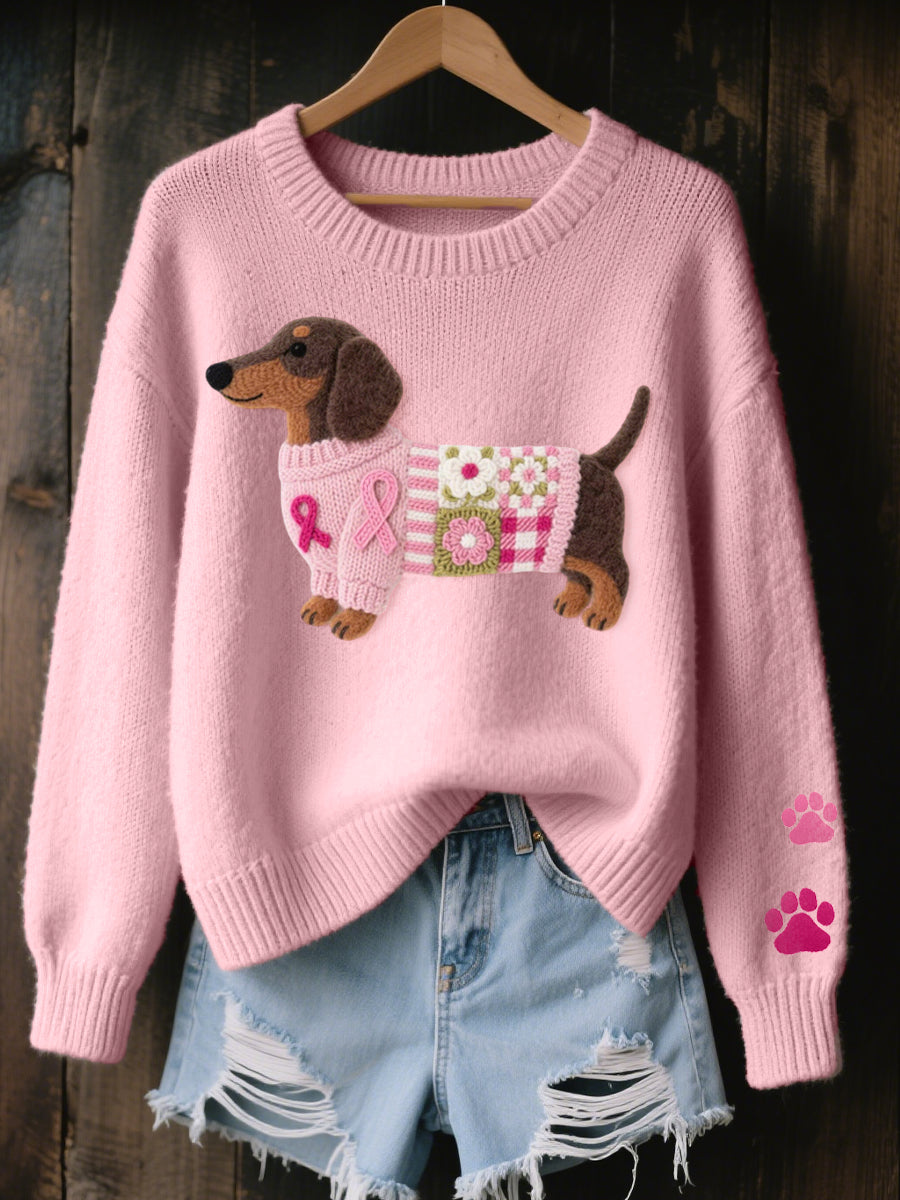Pull femme doux en maille confortable avec motif teckel original. Idéal mode hiver décontractée.