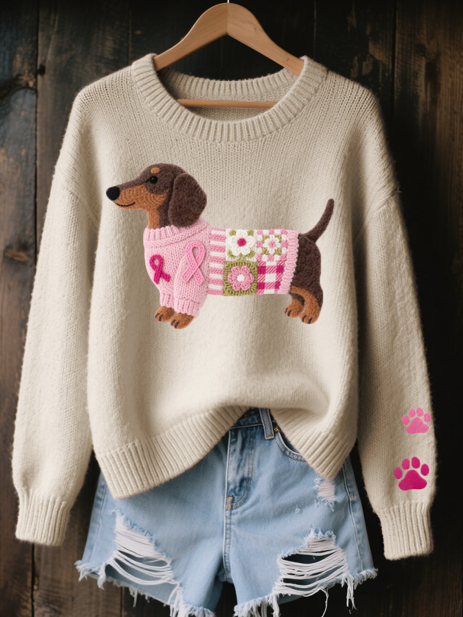 Magnifique pull femme à motif teckel original, en tricot doux et chaud. Pour un look unique et confortable.