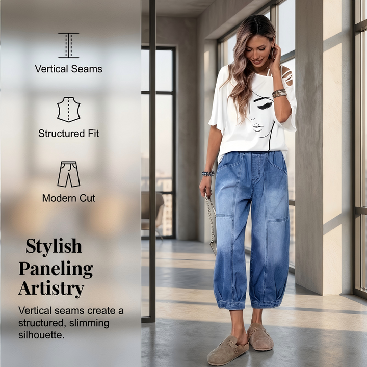 Jean femme bleu à taille élastique, coupe décontractée. Confort optimal, adapté à toutes les morphologies et saisons.