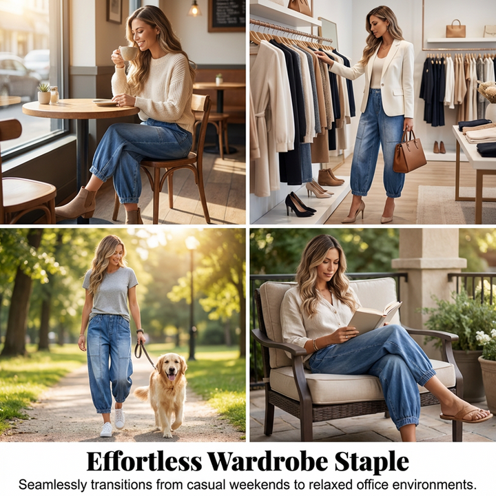 Jean femme bleu raccourci, taille élastique, coupe décontractée. Confortable et polyvalent pour toutes les saisons.