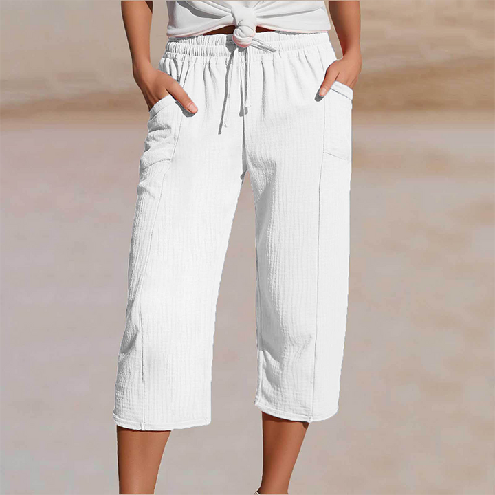 Pantalon fluide femme en coton lin respirant, idéal confort et style estival.