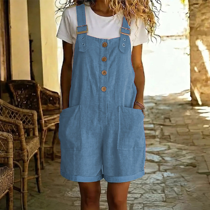 Salopette courte rétro pour femme, bretelles réglables, style vintage décontracté parfait été/printemps.