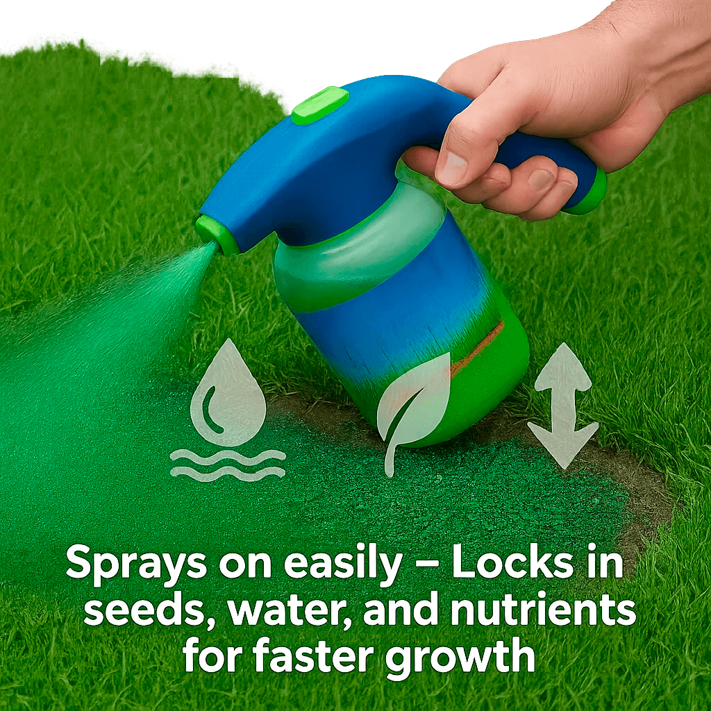 Solution de réparation pelouse liquide pour densifier le gazon. Entretien jardin simple et rapide.