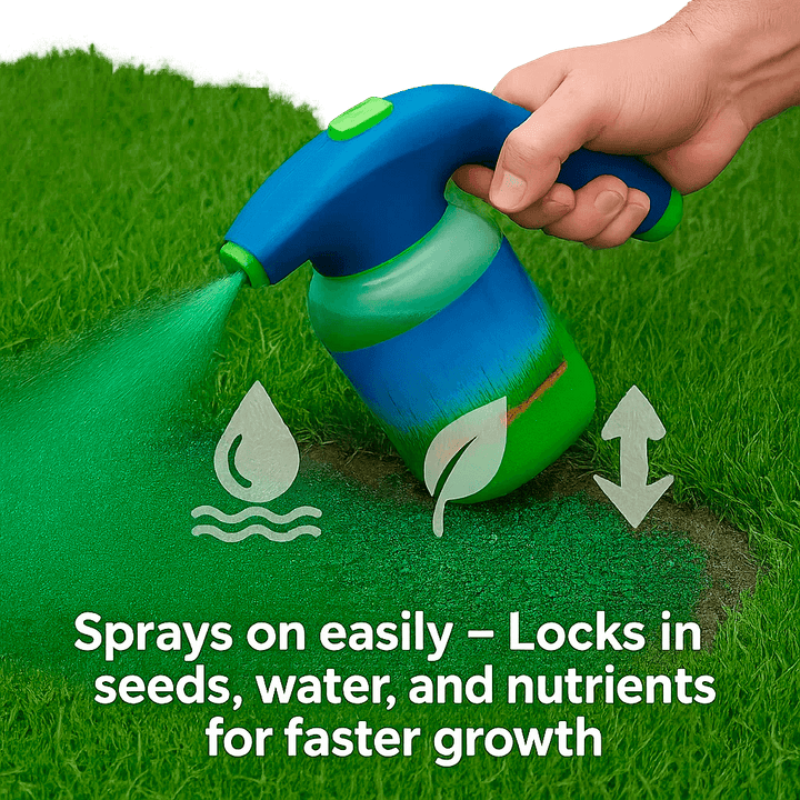 Solution de réparation pelouse liquide pour densifier le gazon. Entretien jardin simple et rapide.