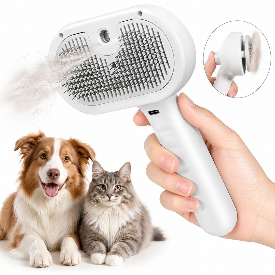 Brosse vapeur douce pour toilettage chat et chien, élimine les poils morts en douceur et réduit la chute.