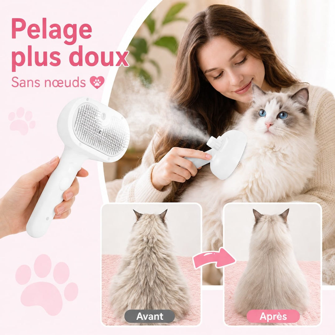Brosse vapeur pour chien et chat, favorise la santé du pelage, expérience de toilettage agréable et sans stress.