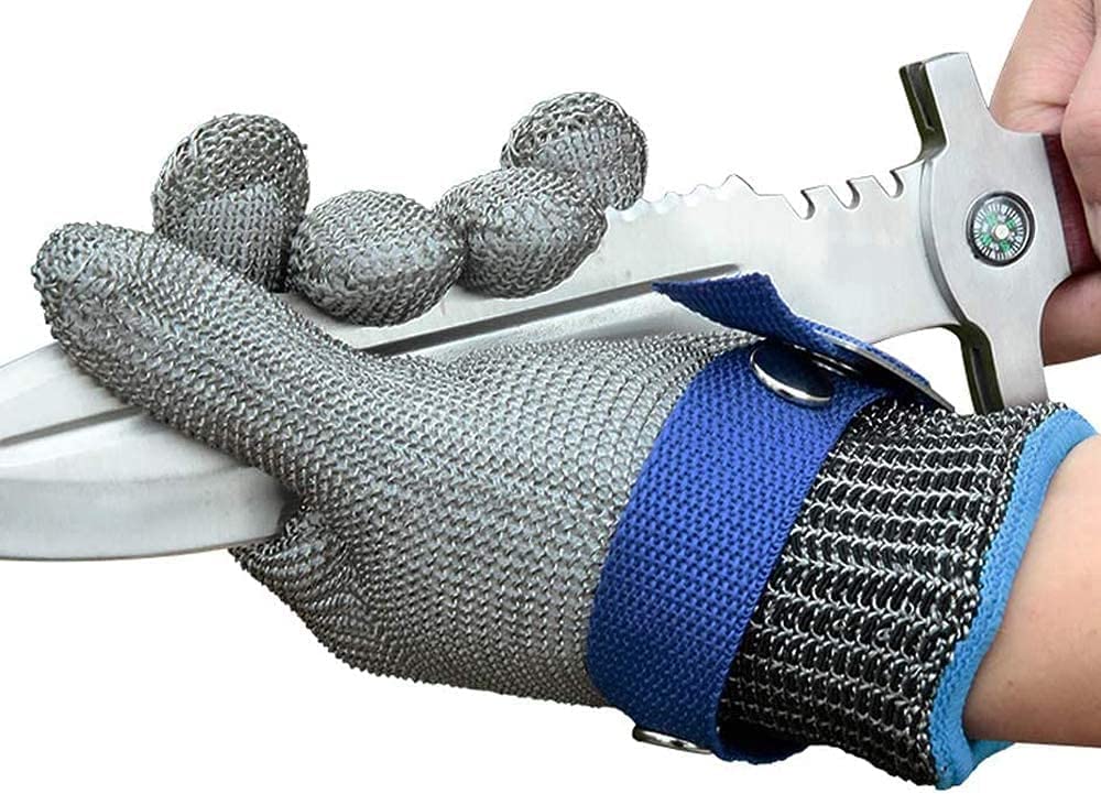Gants de boucher anti-coupure en acier inoxydable. Parfaits pour la découpe de viande et préparation.