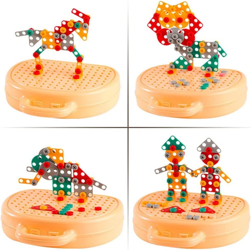 Jeu de construction STEM avec perceuse et pièces colorées, stimule l'apprentissage et la motricité enfant.
