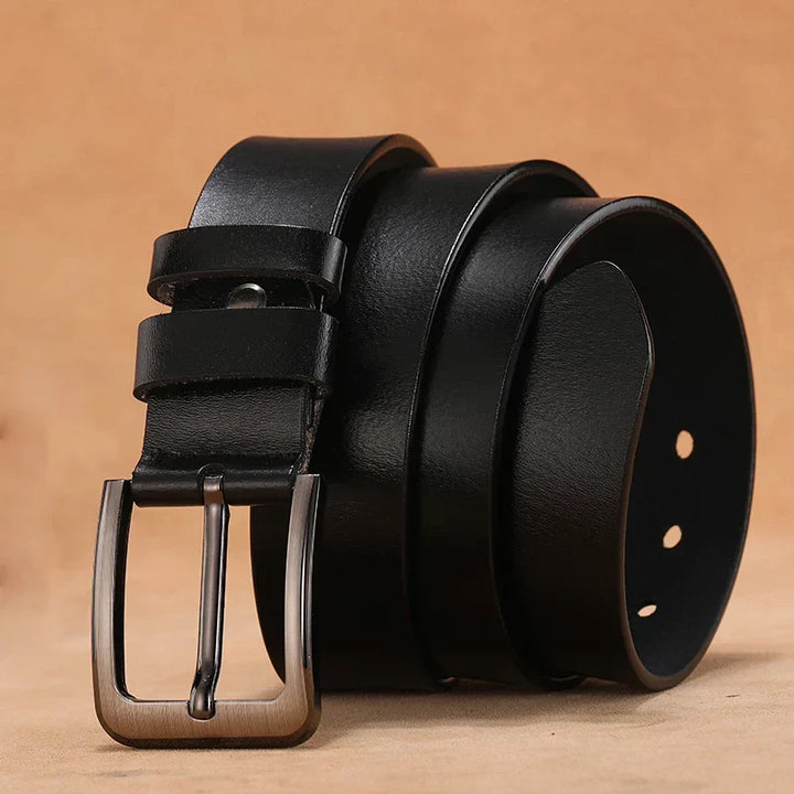 Ceinture noire pour hommes, en cuir de vachette durable, un accessoire classique et élégant pour le quotidien.