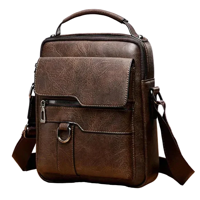Sac à bandoulière en cuir PU marron, design fonctionnel pour un quotidien organisé.