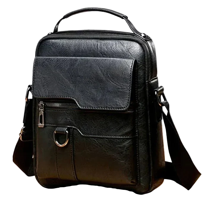 Sac unisexe en cuir PU noir, moderne et pratique, idéal comme accessoire de mode.
