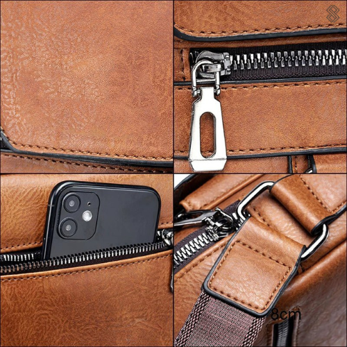 Élégant sac bandoulière marron en cuir PU, accessoire pratique et tendance.