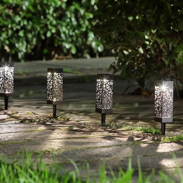 Design moderne : lampe de jardin solaire élégante pour un éclairage extérieur chic. Ambiance lumineuse parfaite.