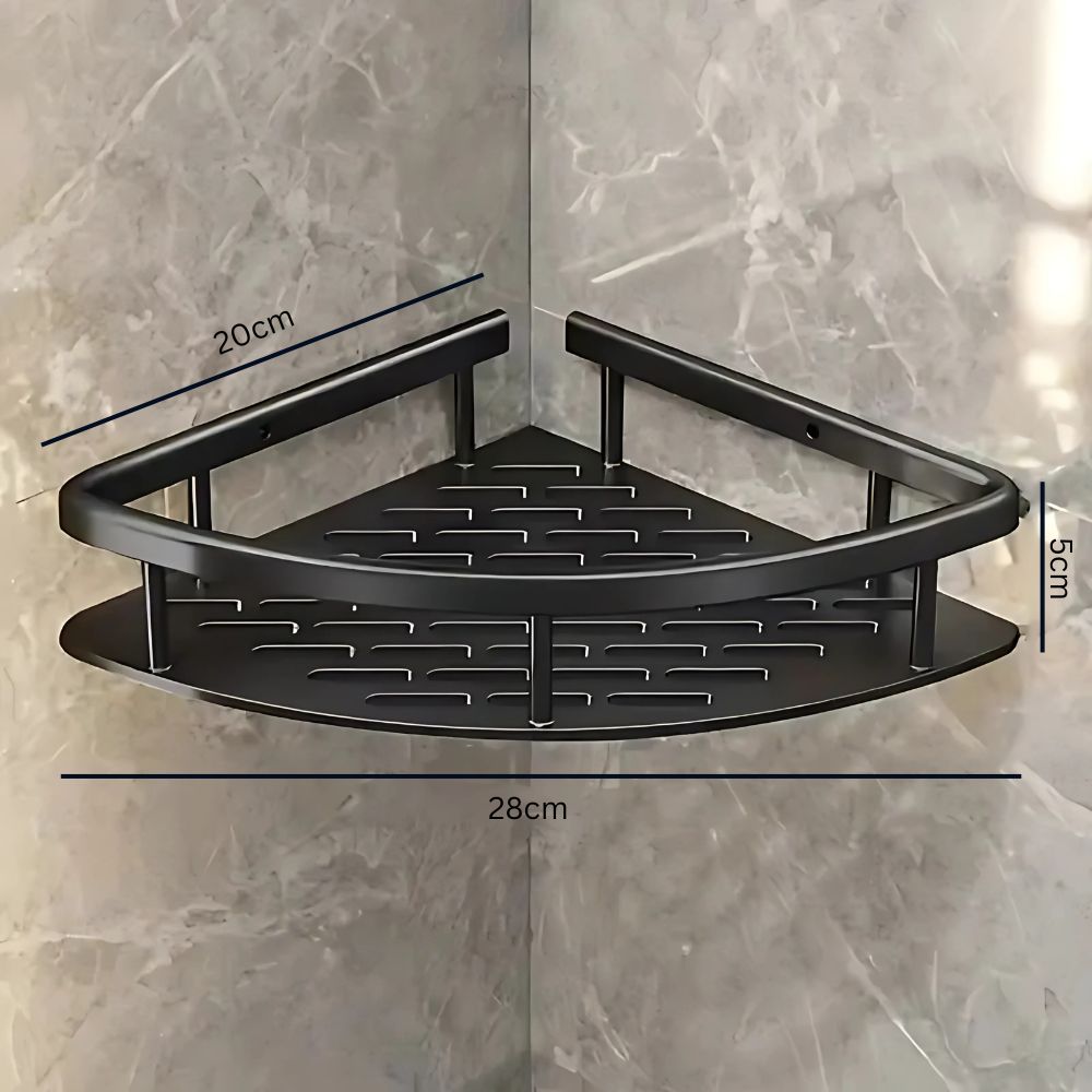 Étagère de douche moderne en aluminium argenté, solution de rangement élégante et sans perçage pour salle de bain.