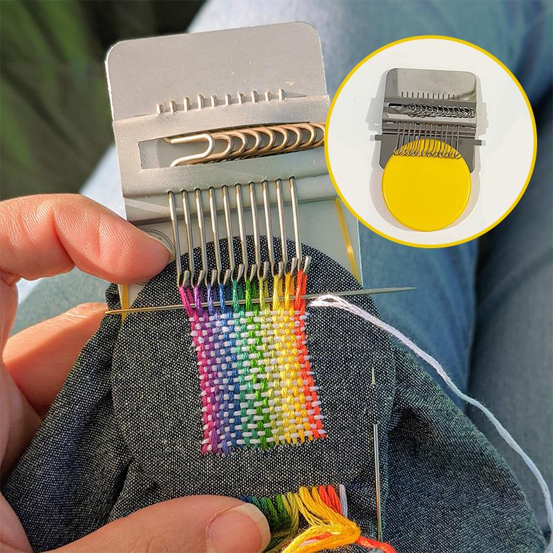 Kit de raccommodage textile pour réparer trous. Inclut outil de reprise et aiguilles pour couture créative DIY.