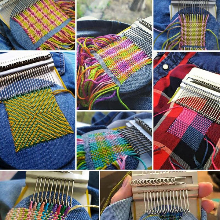 Réparation créative de vêtements. Kit de raccommodage DIY avec outils pour masquer les trous et broder.