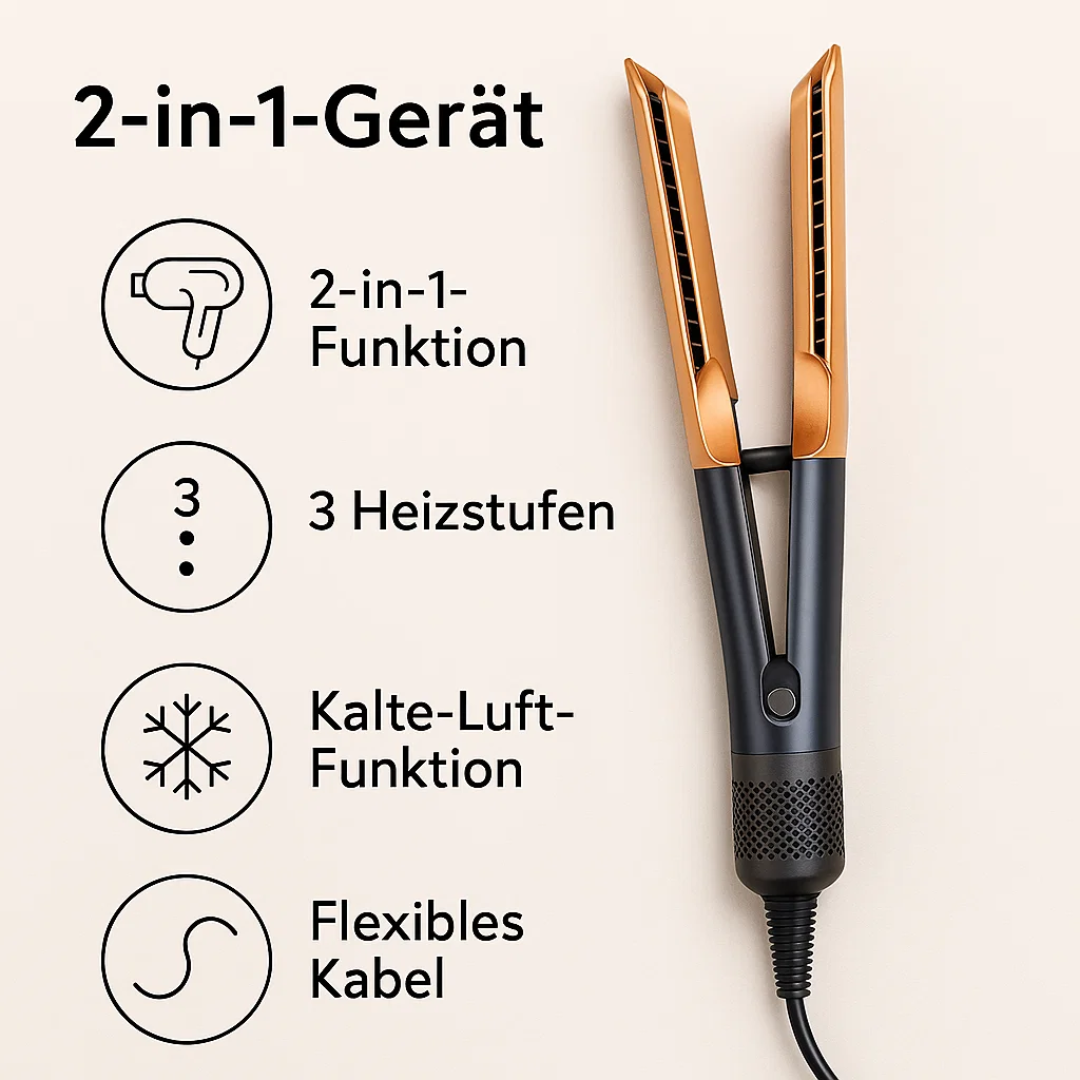 Outil 2-en-1 compact : sèche-cheveux et lisseur de voyage pour cheveux stylisés.