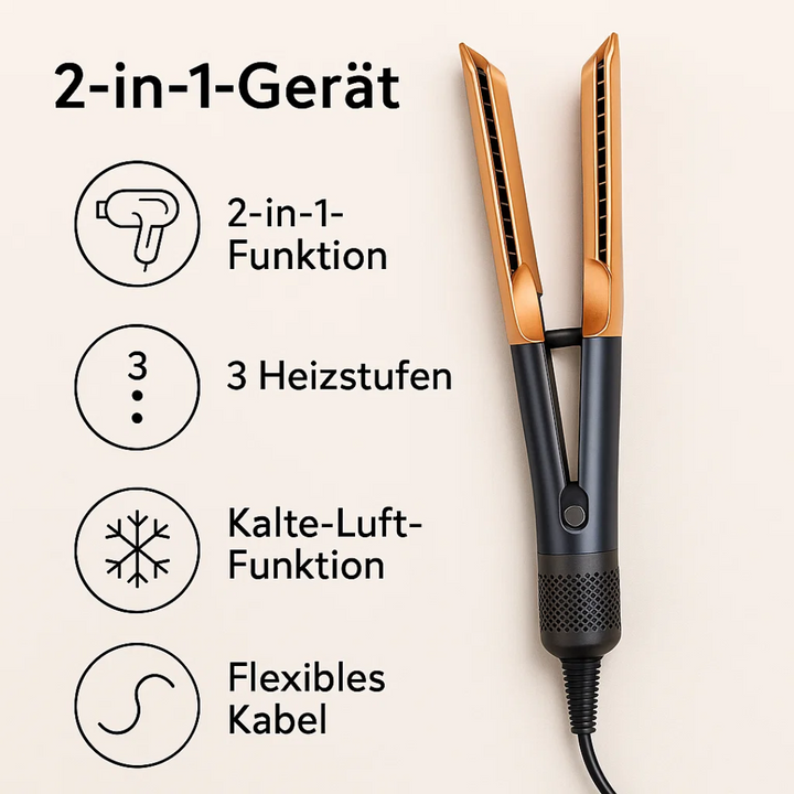 Outil 2-en-1 compact : sèche-cheveux et lisseur de voyage pour cheveux stylisés.