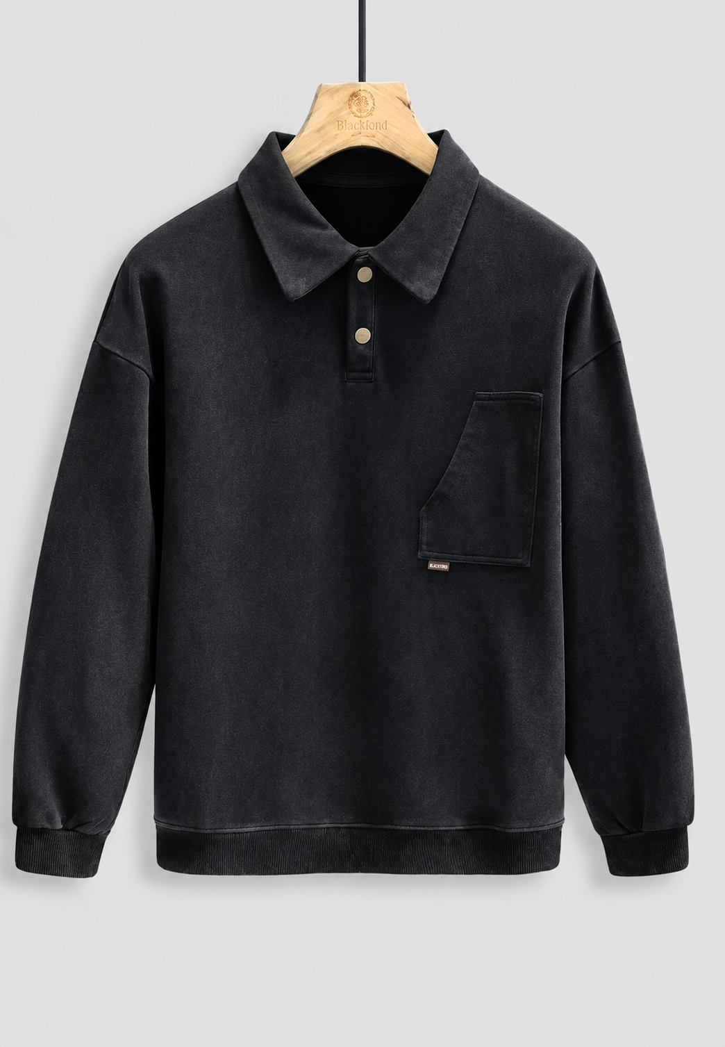 Polo délavé homme, manches longues, style vintage authentique, avec poche, parfait pour tendance automne.