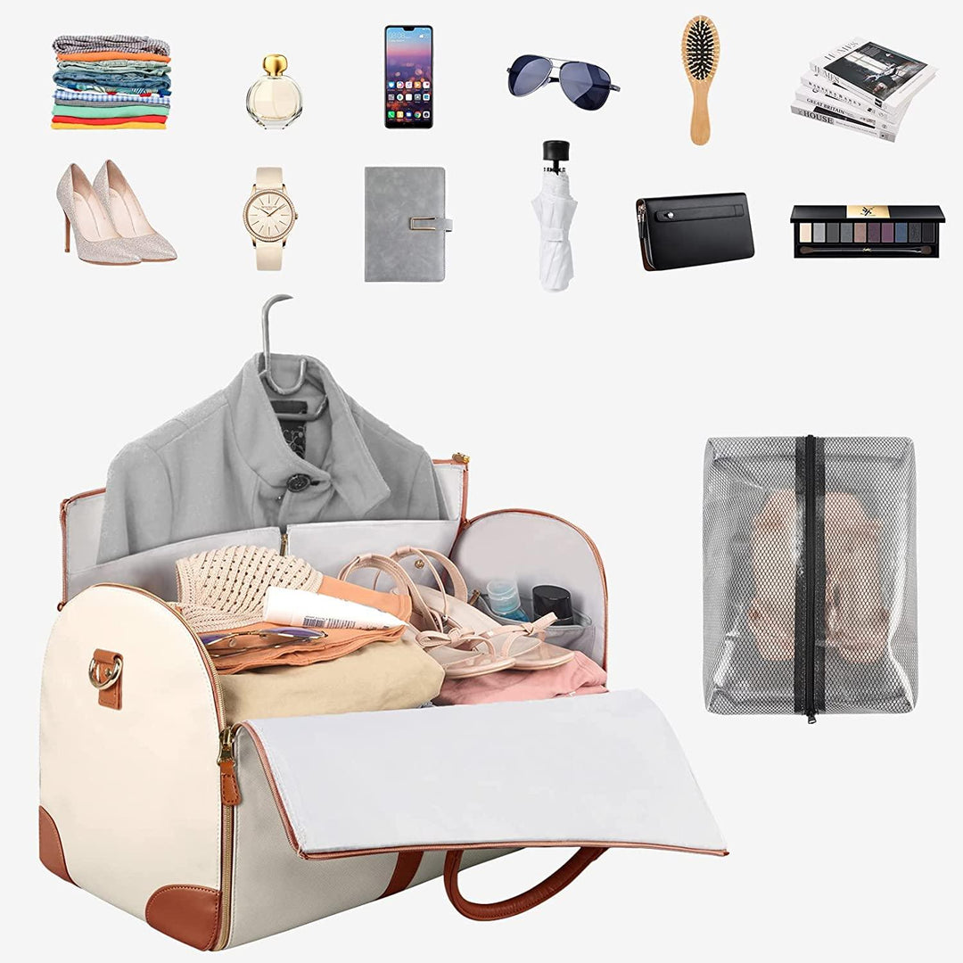 Sac de voyage portable au design moderne, solution anti-plis pliable pour un transport facile des vêtements.