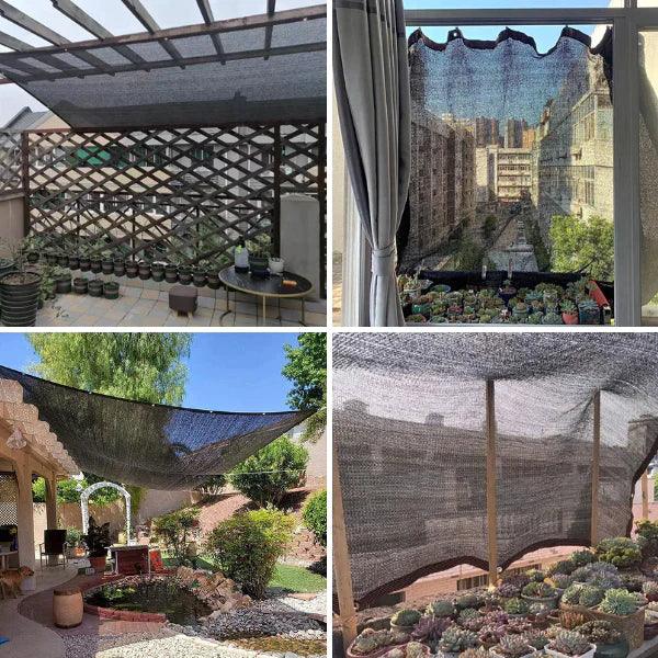 Voile d'ombrage perméable extérieur. Abri frais pour terrasse, jardin. Protection efficace contre soleil et chaleur.