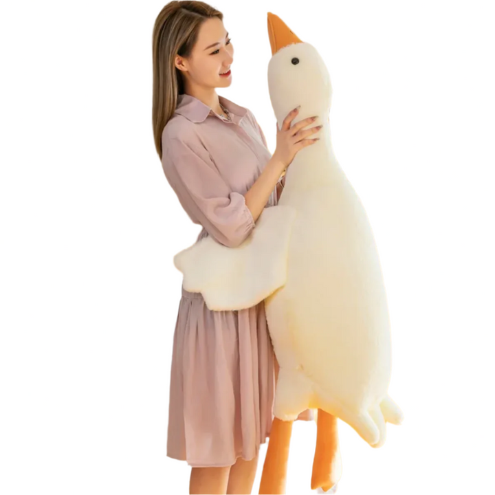 Grande peluche oie blanche, coussin doux géant pour enfants et adultes. Idéale pour le confort et la décoration.
