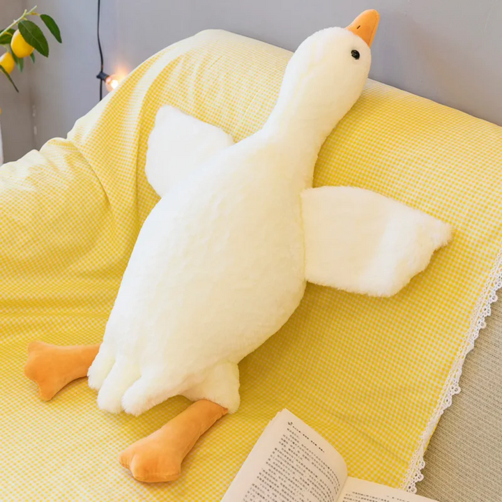 Coussin oie peluche géante ultra douce, réconfortante. Décoration élégante et cadeau anti-stress pour adulte/enfant.