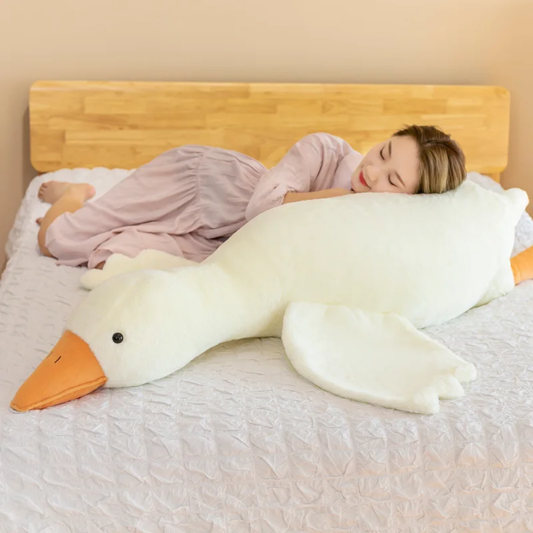Immense peluche oie blanche, coussin pour enfant/adulte. Jouet doux, accessoire de confort et décoration cosy.